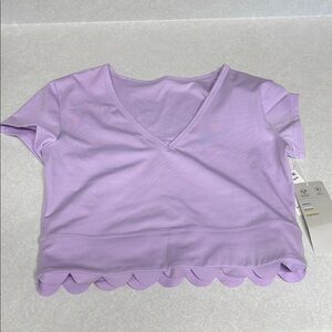 Zella Purple V-Neck Scallop Hem Crop Top Sz S